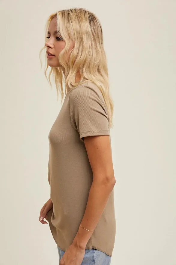 Kate Ribbed Tee - Mocha