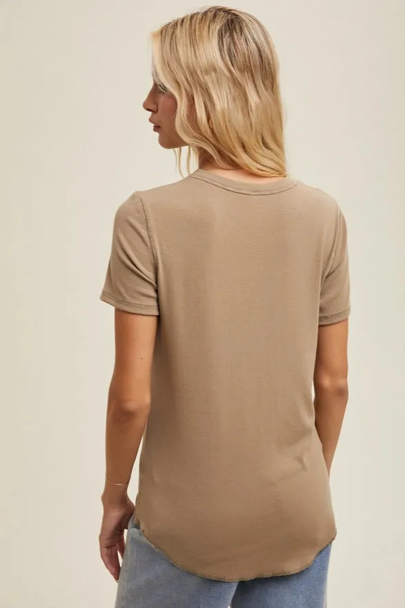 Kate Ribbed Tee - Mocha