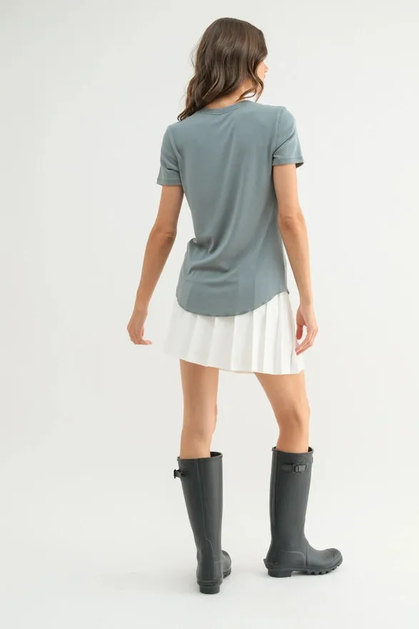 Kate Ribbed Tee - Pebble