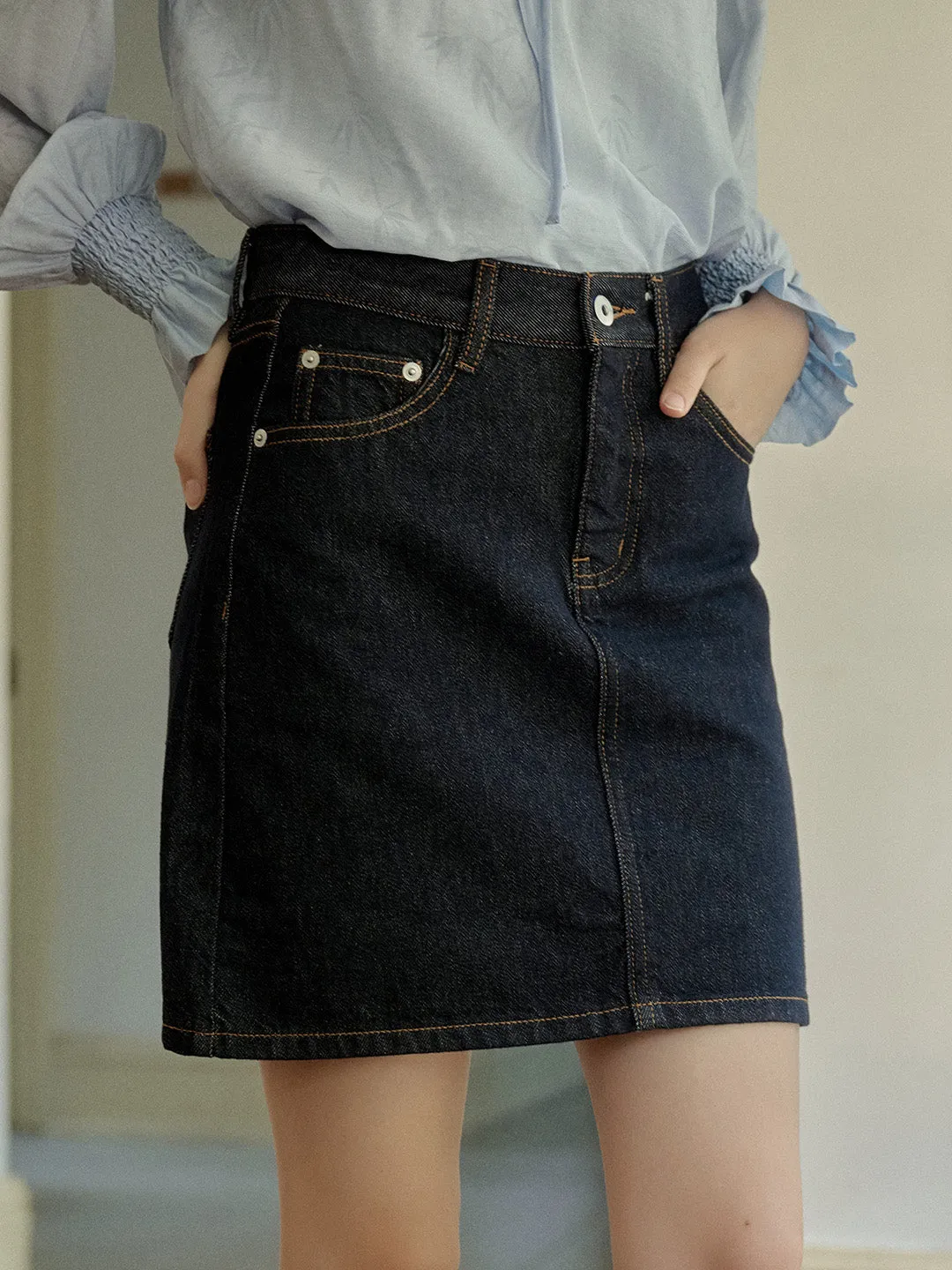 Kayleigh Vintage A-Line Cotton Denim Skirt