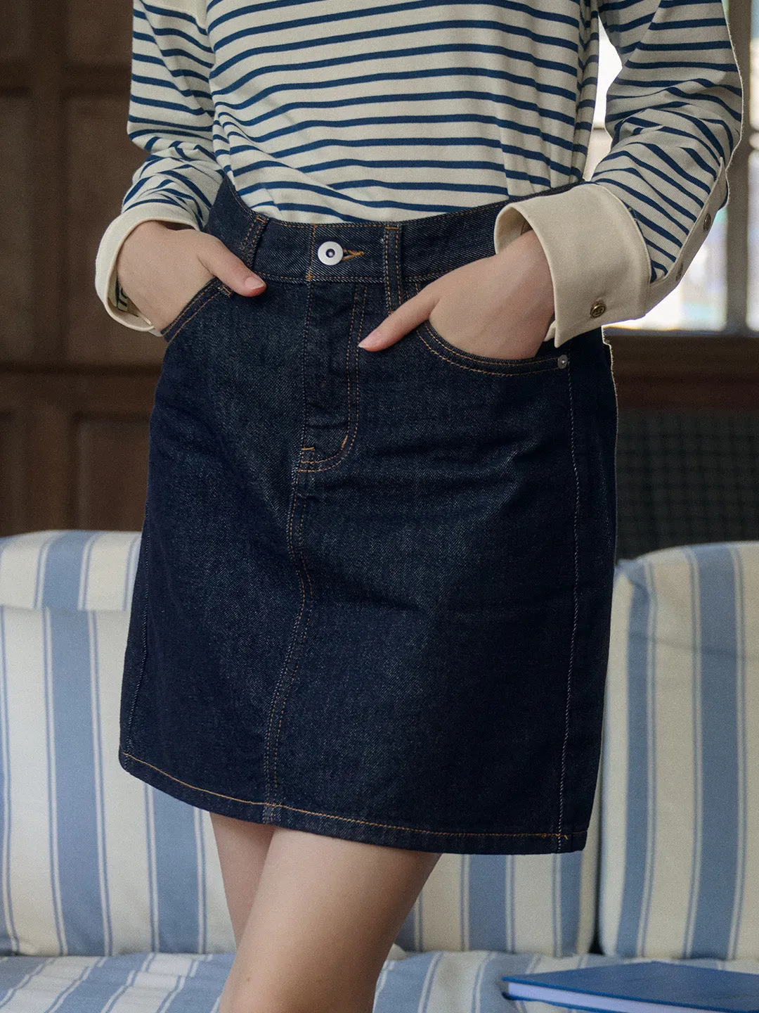 Kayleigh Vintage A-Line Cotton Denim Skirt