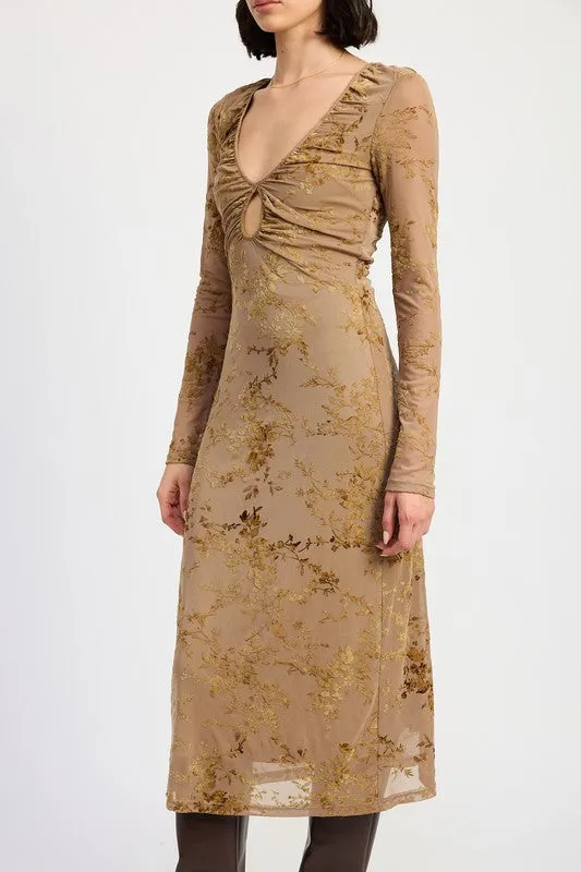 KEY HOLE MIDI LONG SLEEVE DRESS