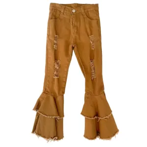 Khaki Denim Ruffle Pant Jeans