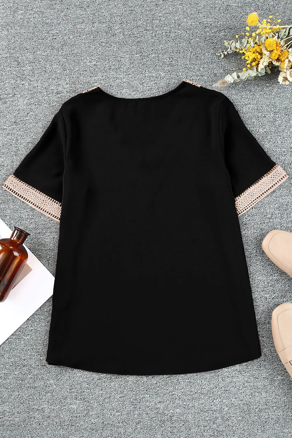Lace Trim V Neck Plus Size Top