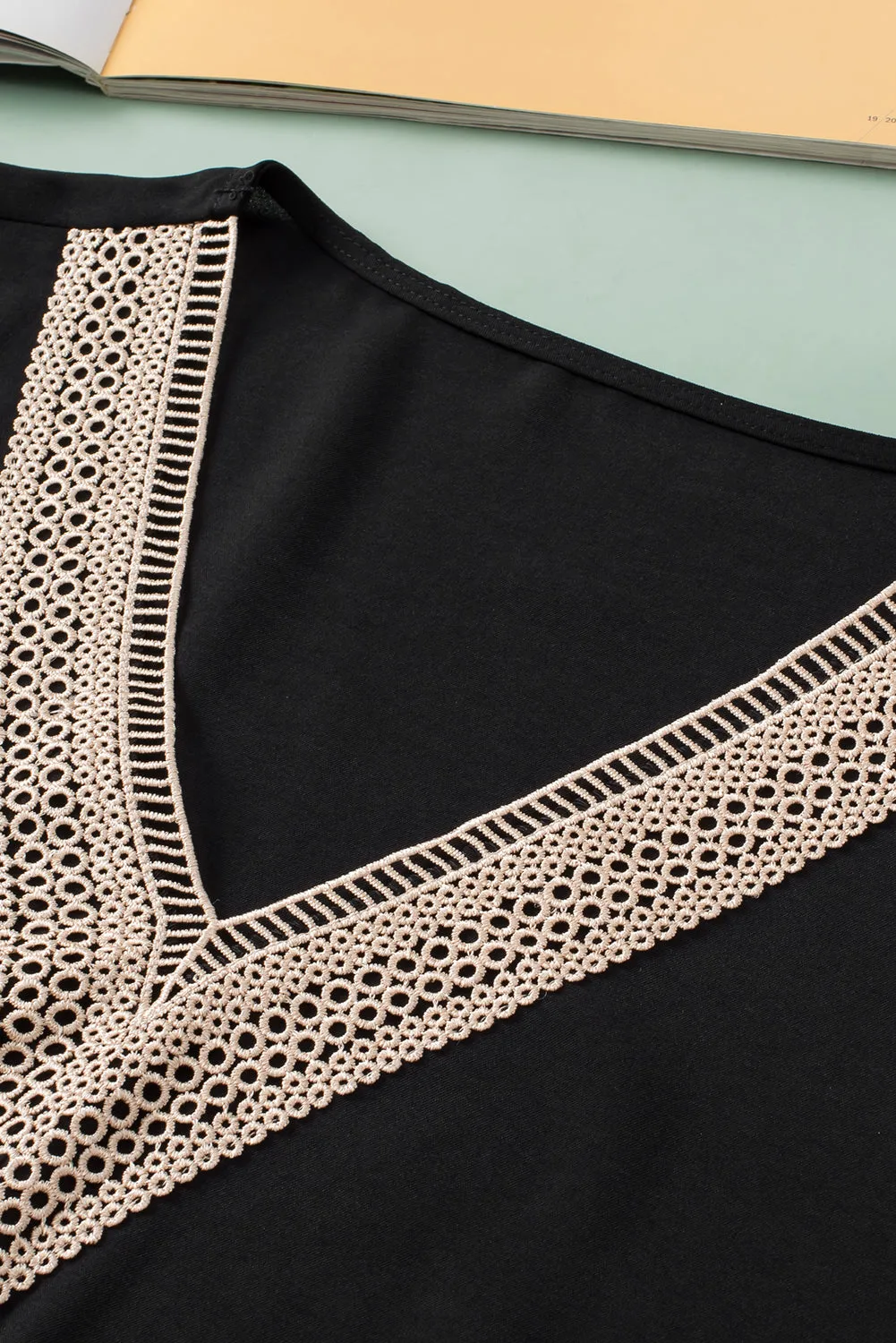 Lace Trim V Neck Plus Size Top