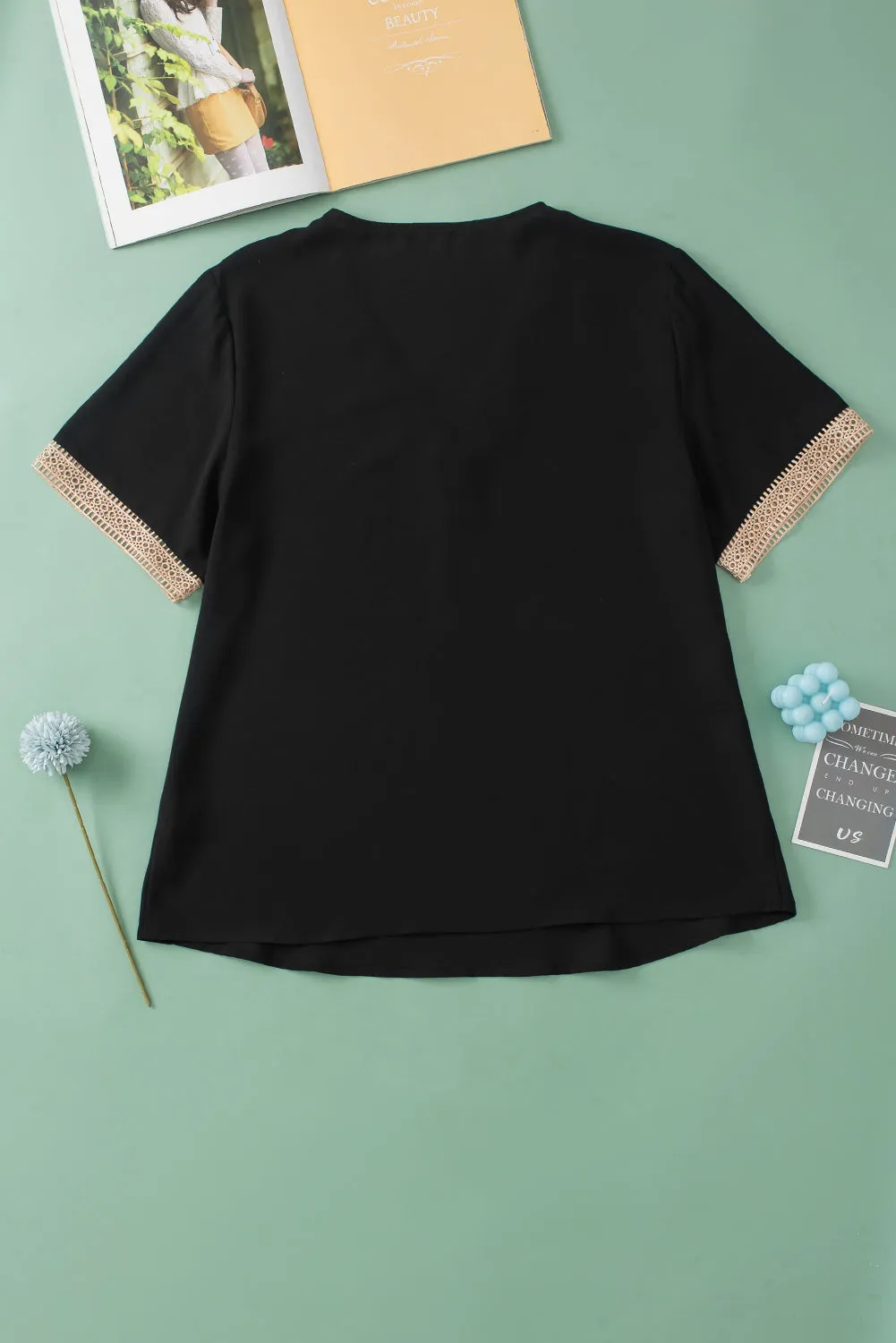 Lace Trim V Neck Plus Size Top