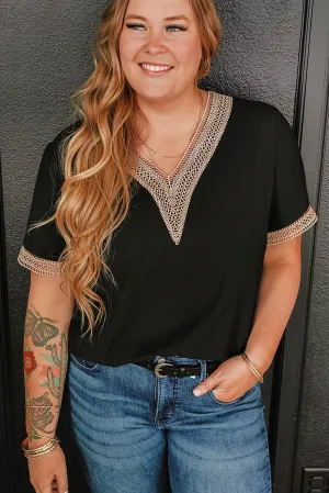 Lace Trim V Neck Plus Size Top
