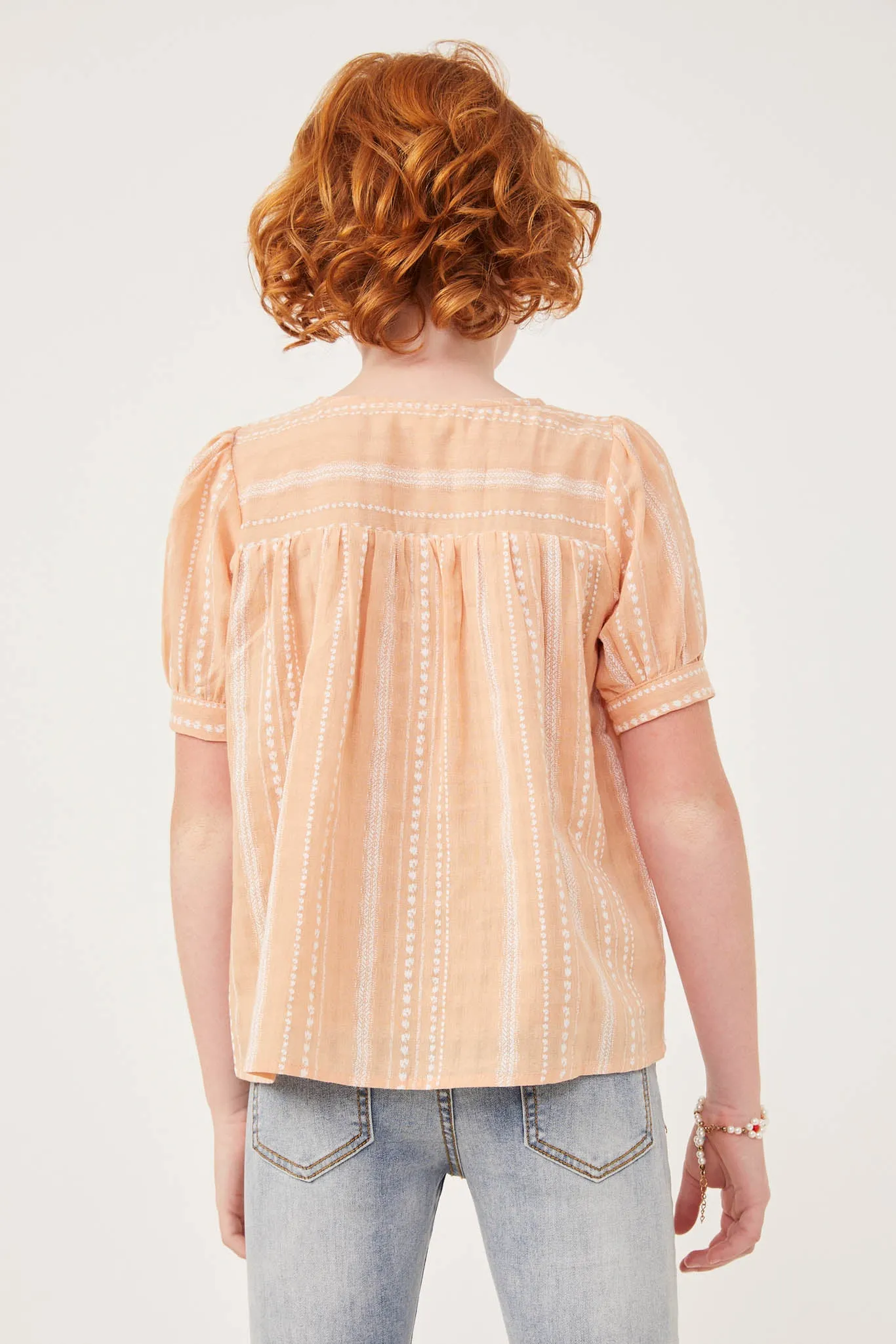 Lace Trimmed Buttoned Textured Top