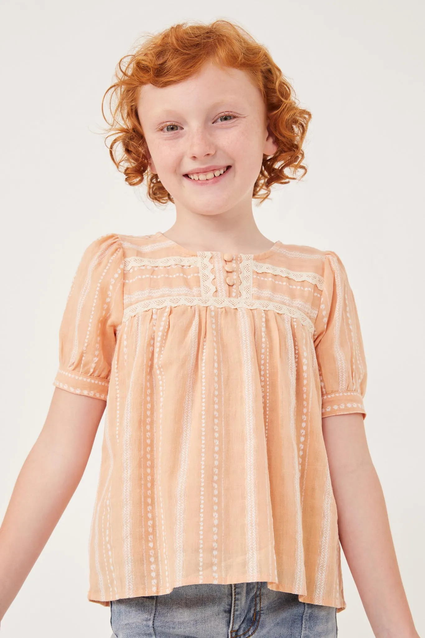 Lace Trimmed Buttoned Textured Top