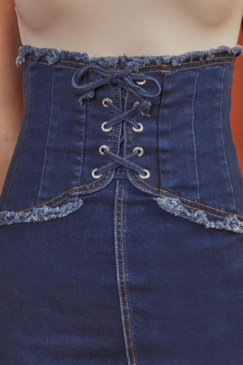 Lace Up Corset Denim Skirt