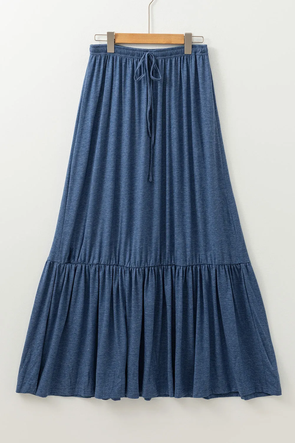 Lace up High Waist Tiered Maxi Skirt
