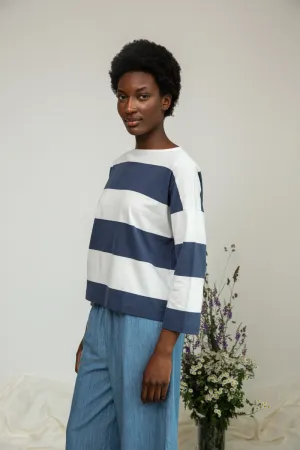 Leia-Sue Organic Cotton Top in Midnight and White Bold Stripe
