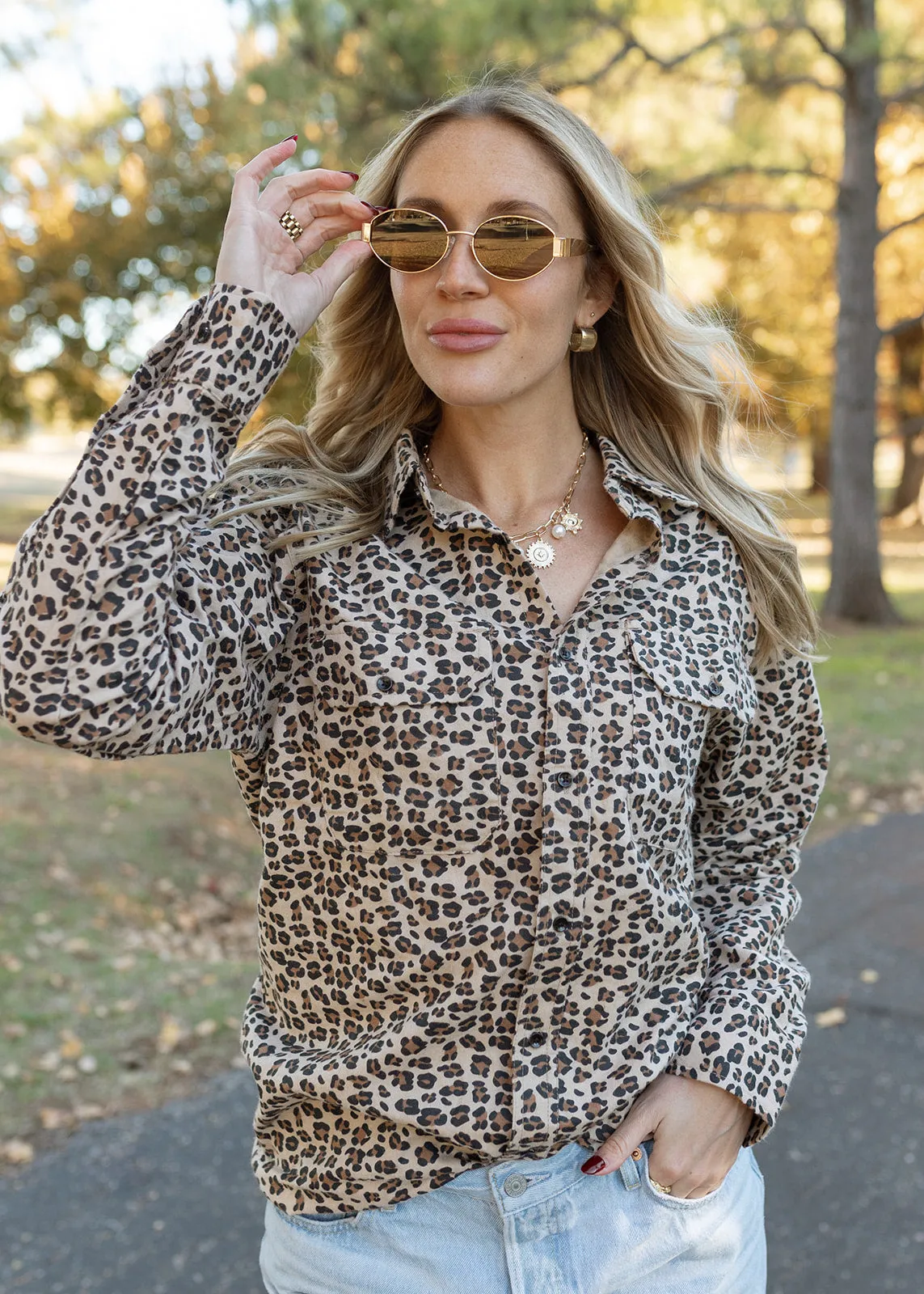 Leopard Print Flannel Button Top