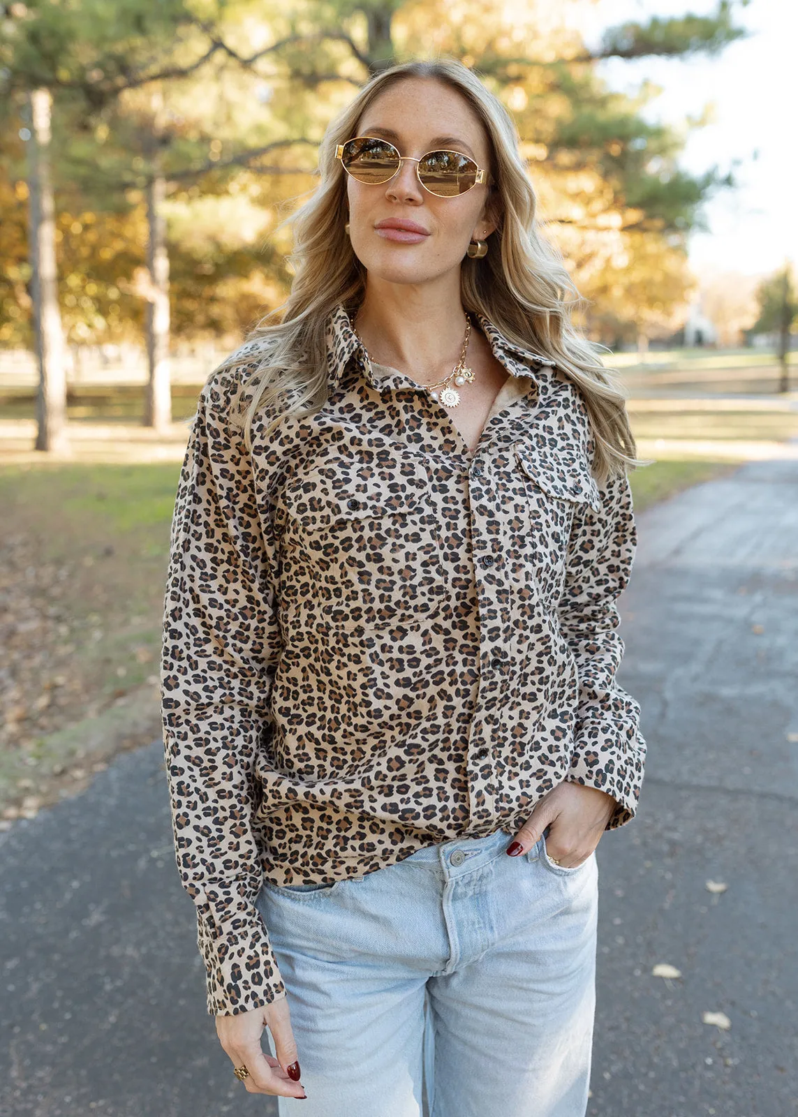 Leopard Print Flannel Button Top