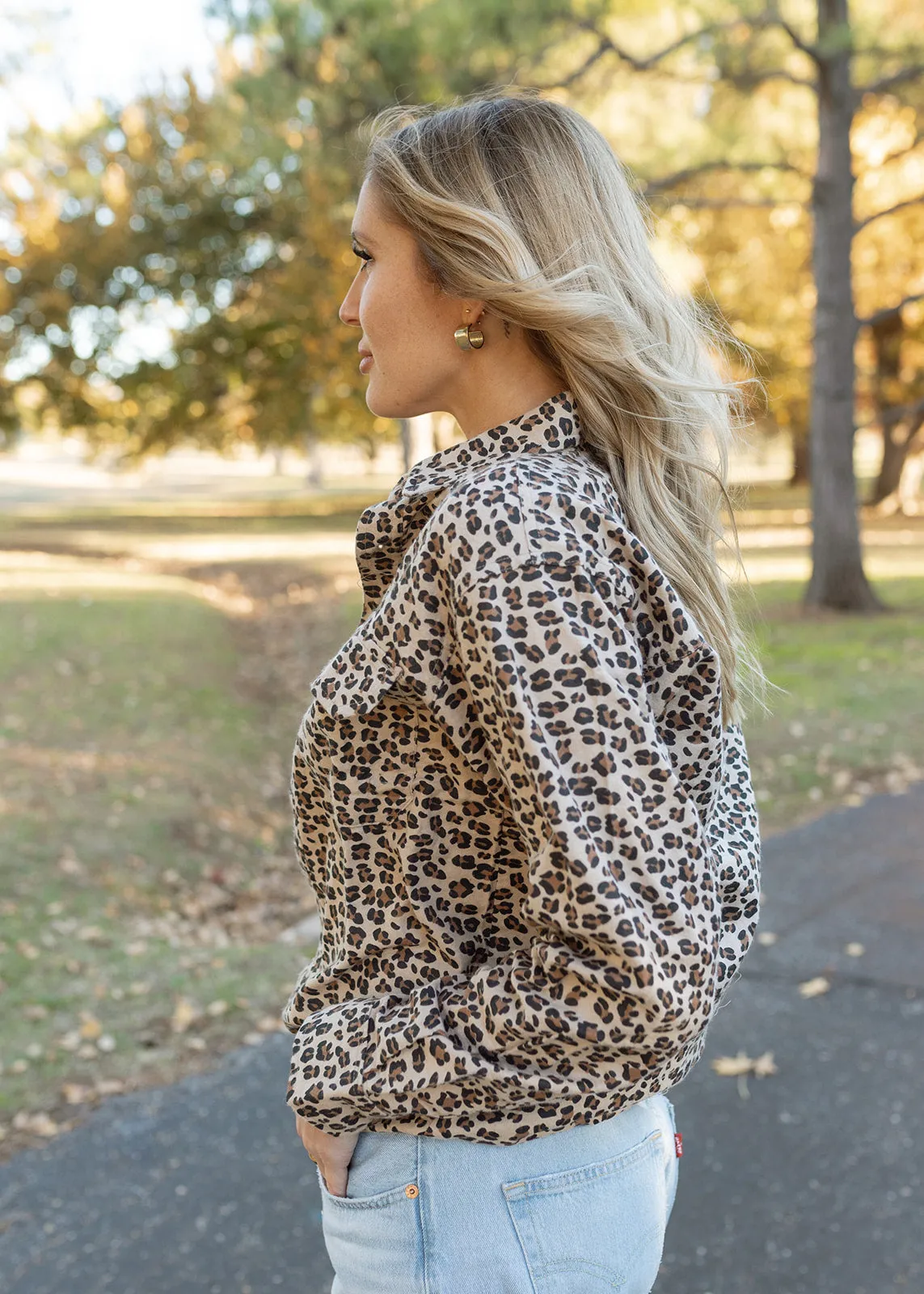 Leopard Print Flannel Button Top