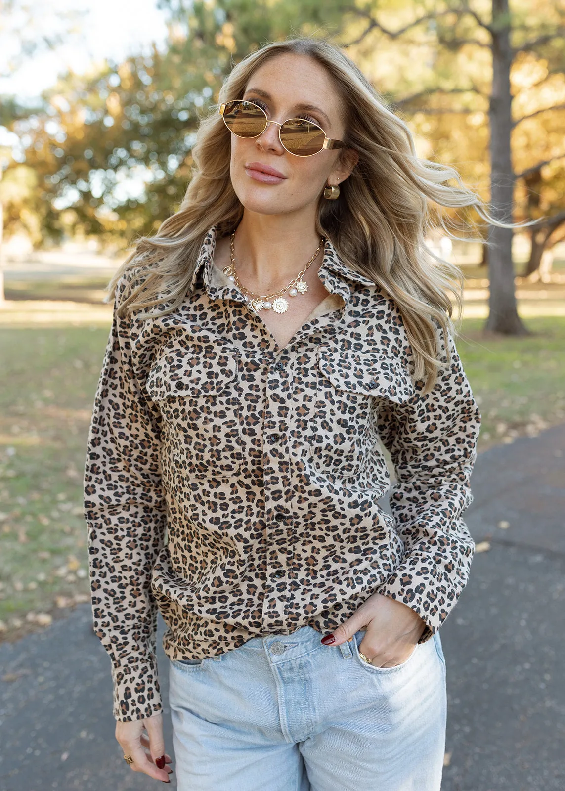Leopard Print Flannel Button Top