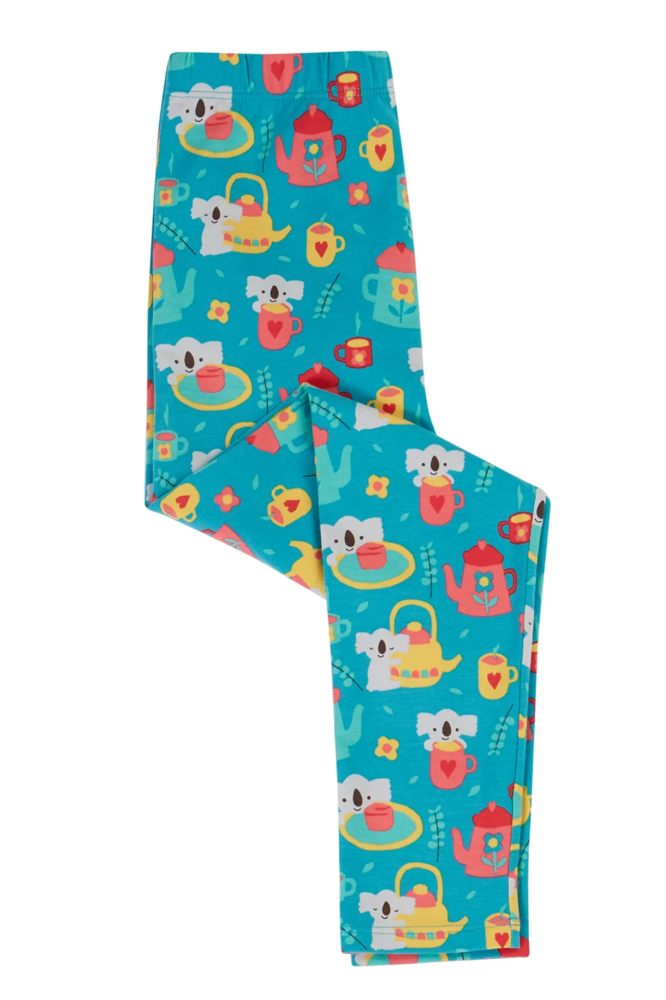 Libby Printed Organic Cotton Children's Leggings - Camper Blue Koala tea time