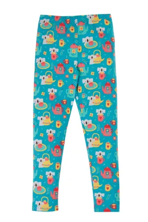 Libby Printed Organic Cotton Children's Leggings - Camper Blue Koala tea time