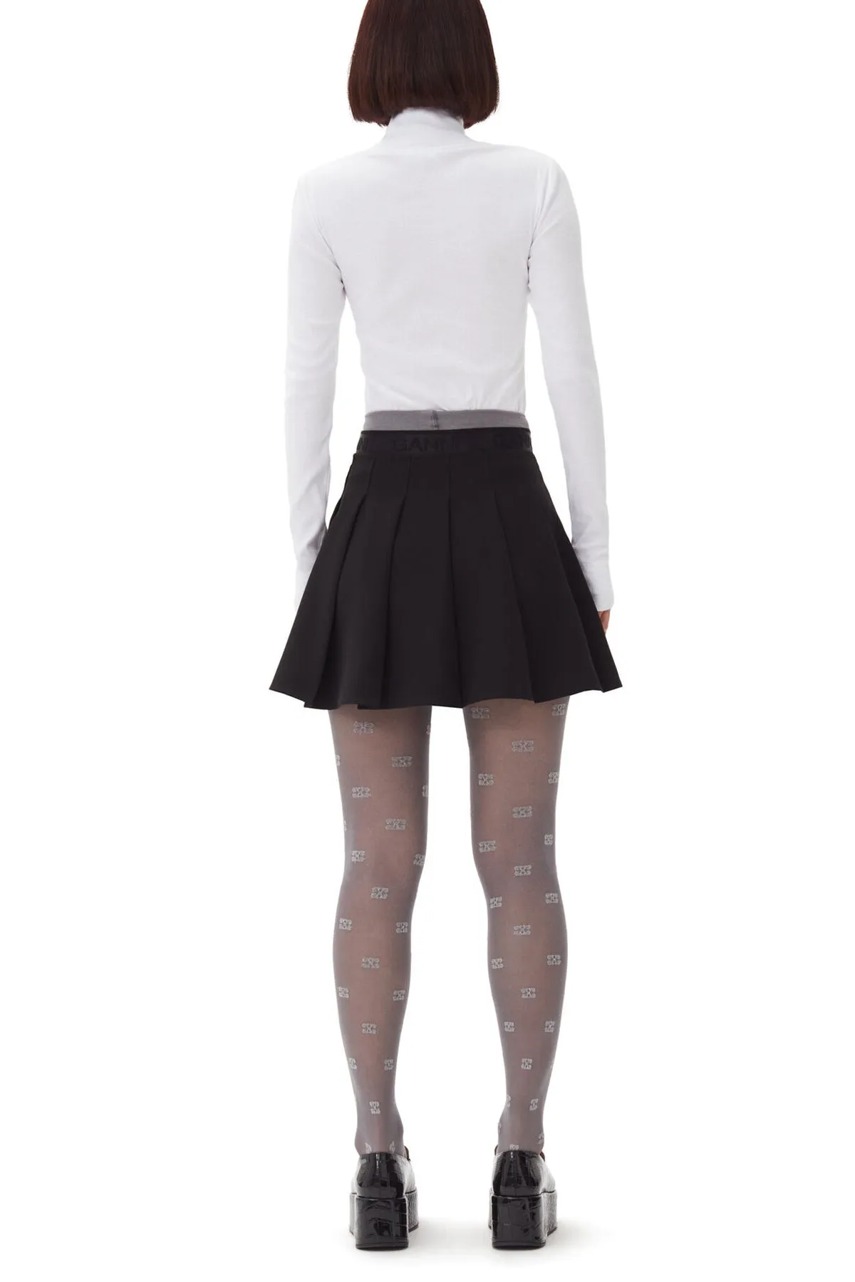 Light Twill Pleated Mini Skirt in Black