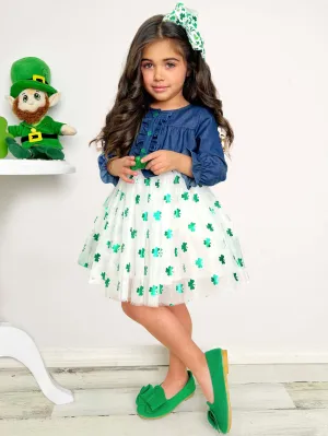 Lucky Chambray Shimmer Clover Dress