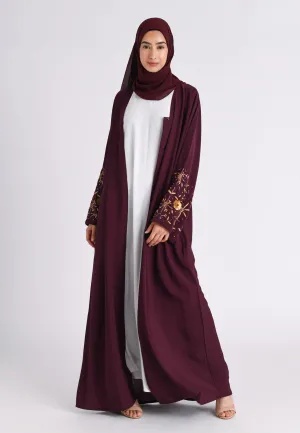 Luxury Dark Cherry Embellished Open Abaya (Premium)
