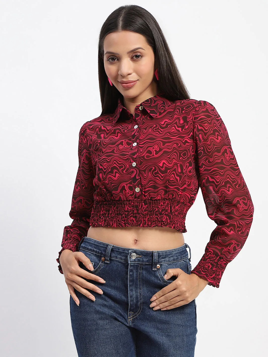 Madame Marble Print Hot Pink Crop Shirt