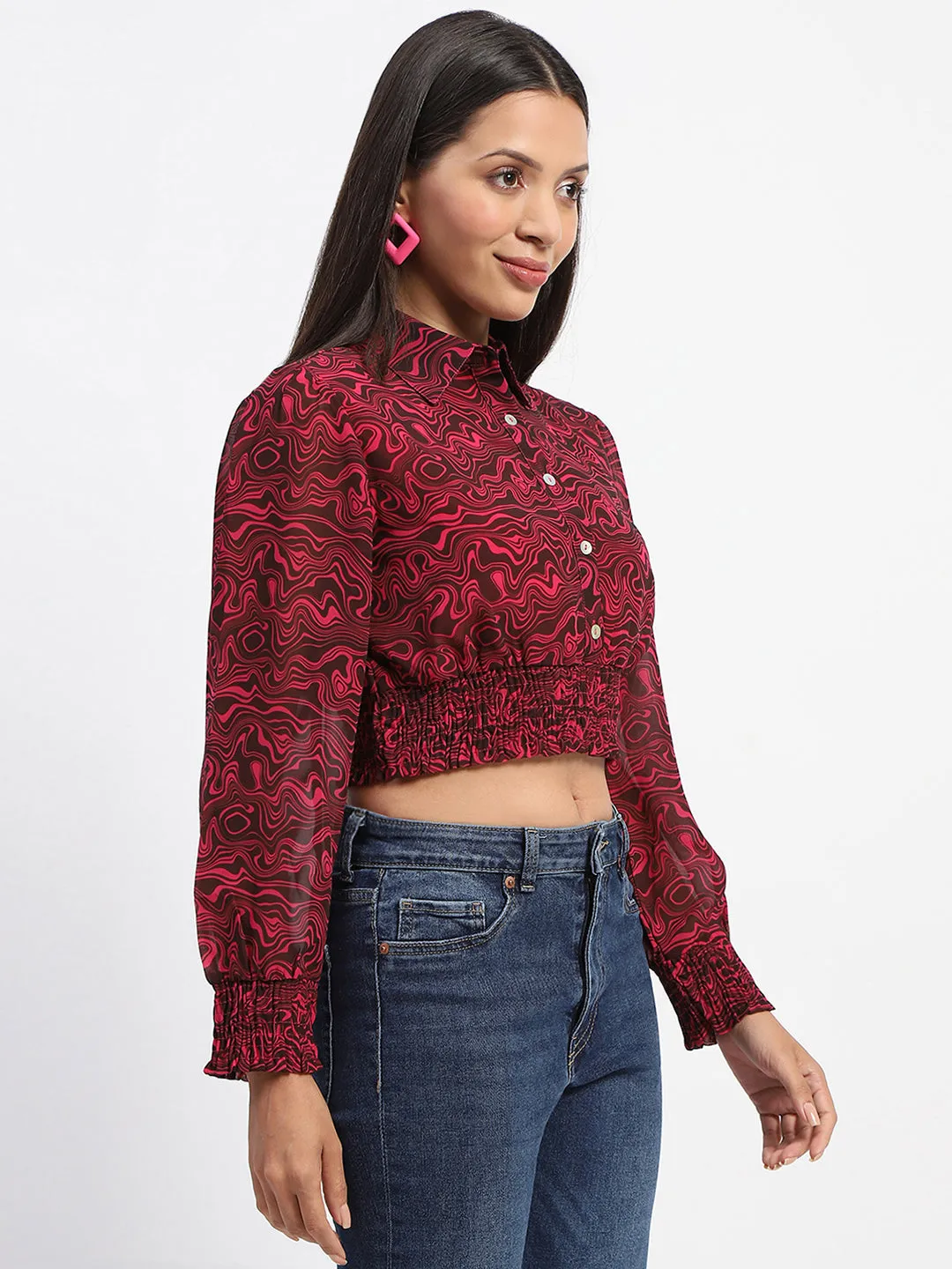 Madame Marble Print Hot Pink Crop Shirt