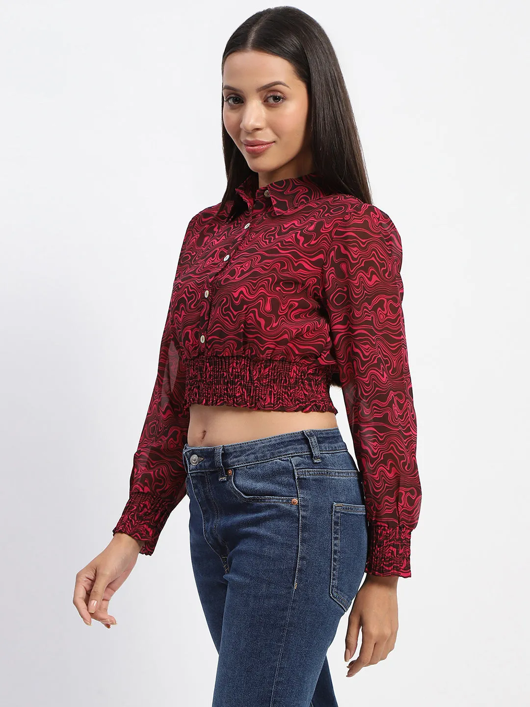 Madame Marble Print Hot Pink Crop Shirt