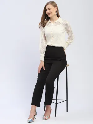 Madame Pleated Cuff Off-White Lace Shirt