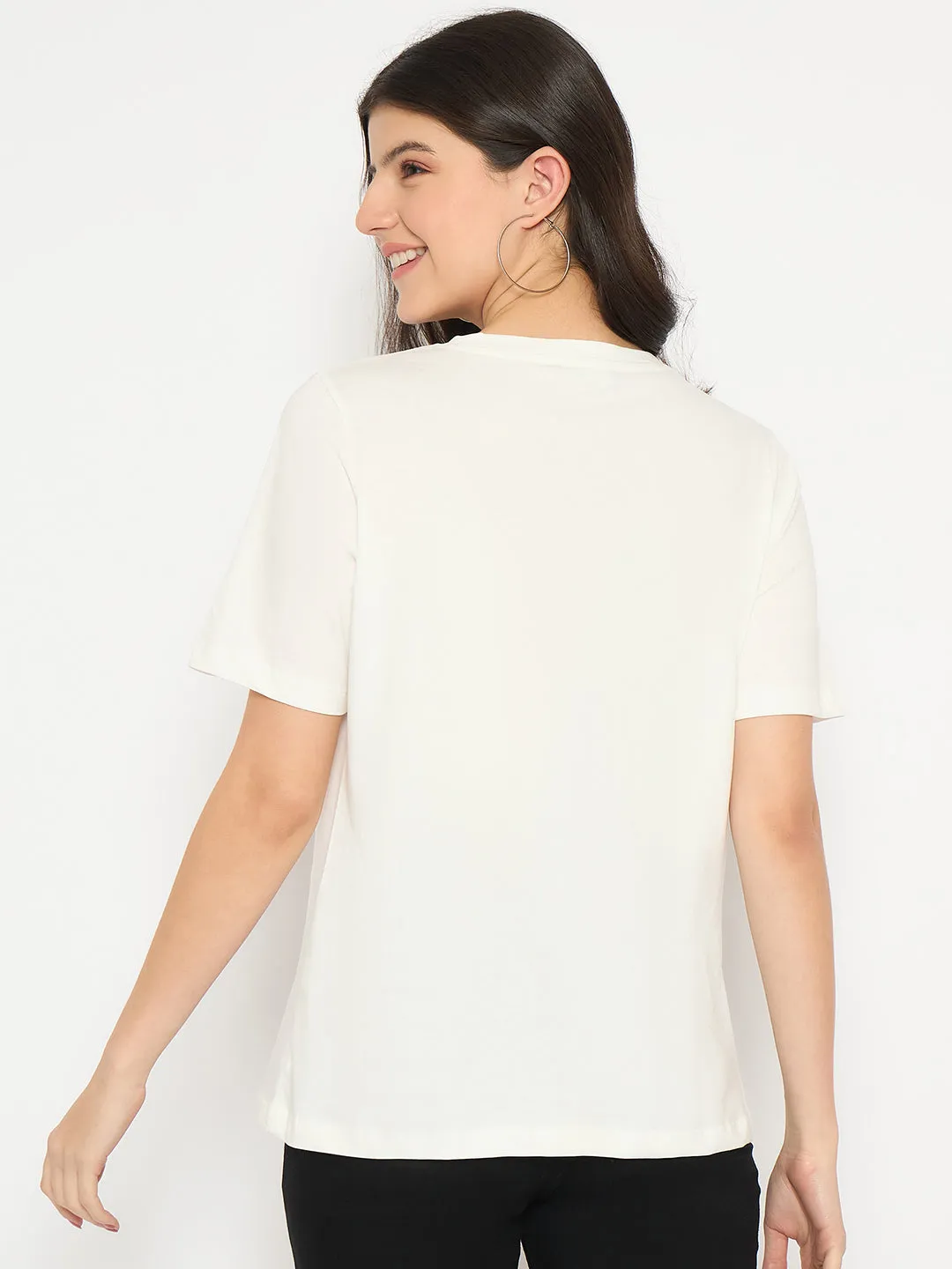 Madame White Cotton Floral Print T-shirt