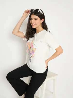 Madame White Cotton Floral Print T-shirt
