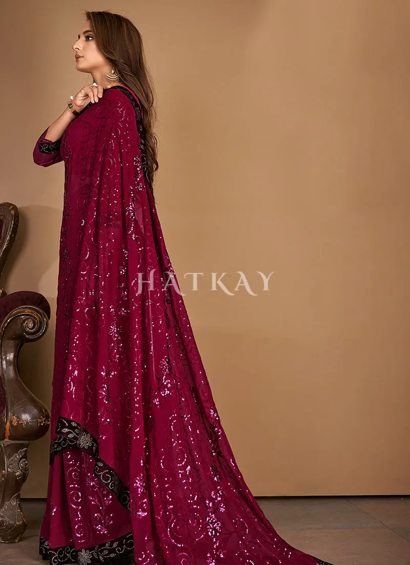 Magenta Sequence Embroidery Georgette Saree