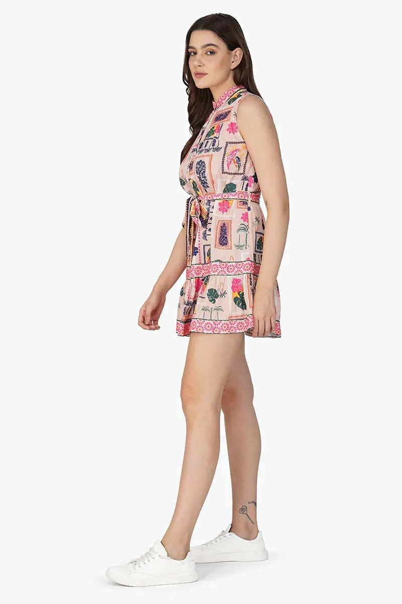 Manicured Farm Print Mix match Embellished Short Dress