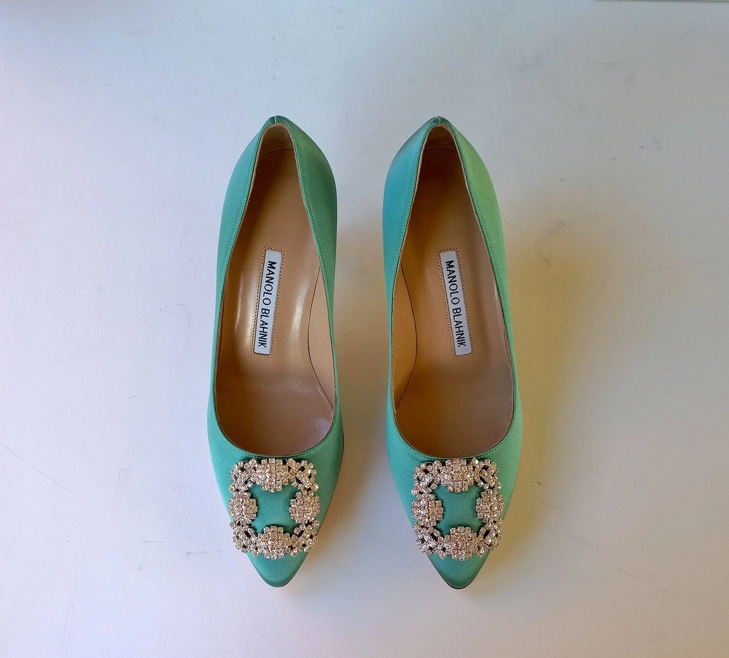 Manolo Blahnik Mint Green Hangisi 70 Heels