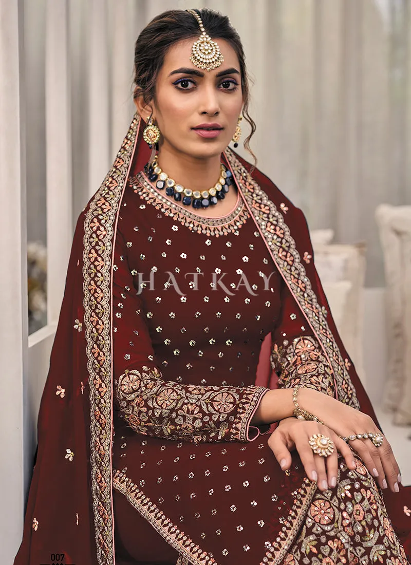 Maroon Multi Embroidered Traditional Gharara Suit