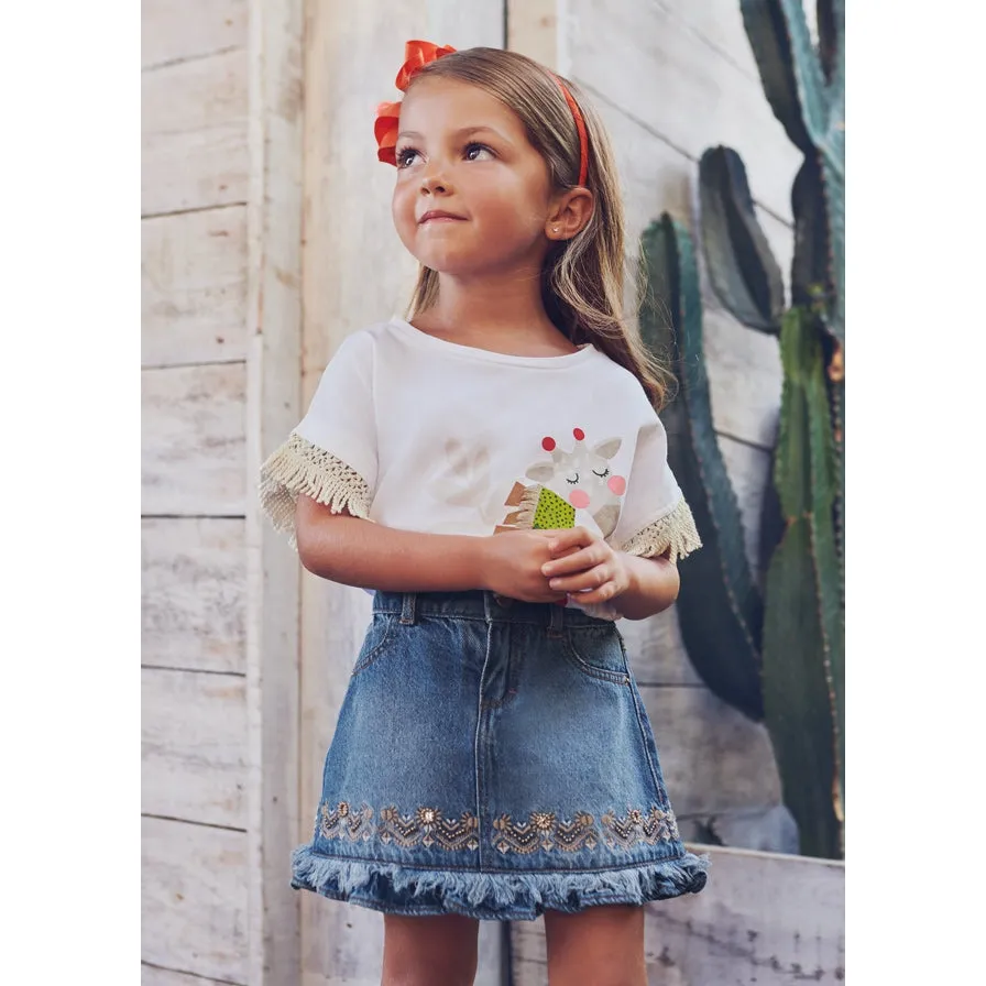 Mayoral Embroidered Motif Denim Skirt