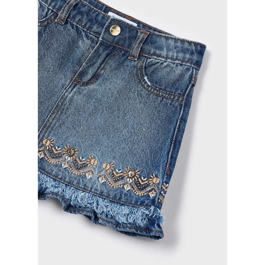 Mayoral Embroidered Motif Denim Skirt
