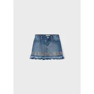 Mayoral Embroidered Motif Denim Skirt