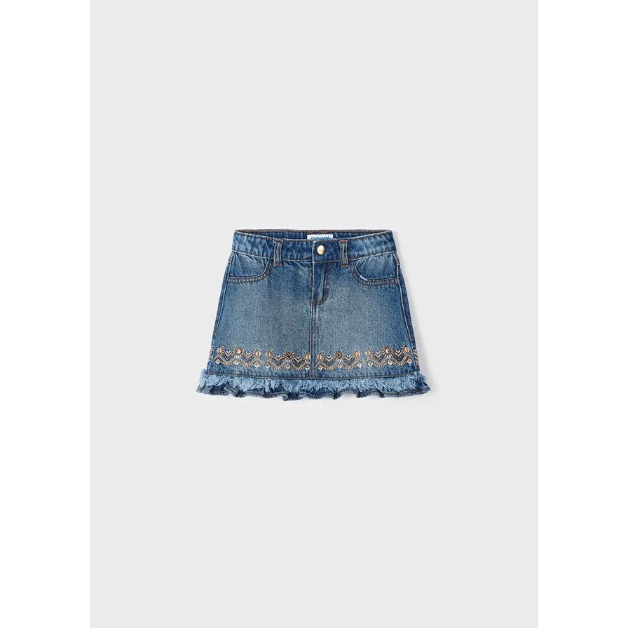 Mayoral Embroidered Motif Denim Skirt