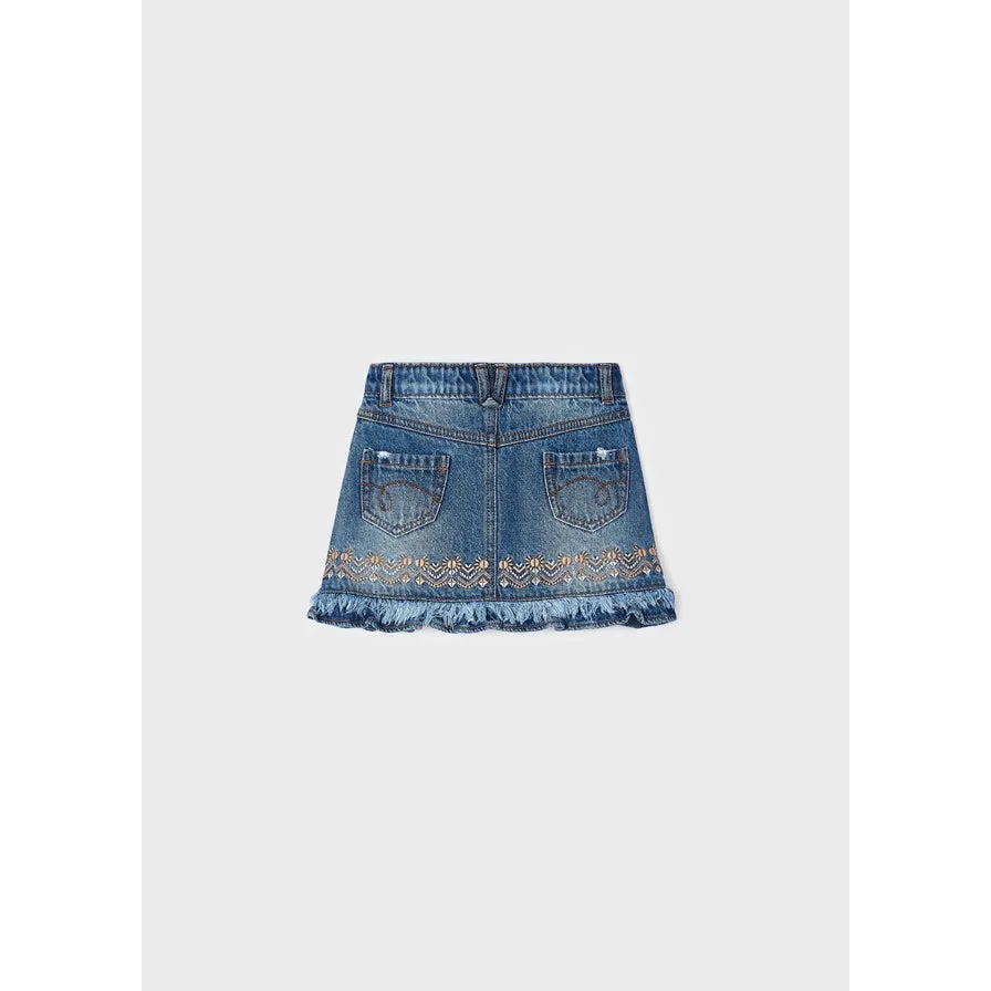 Mayoral Embroidered Motif Denim Skirt
