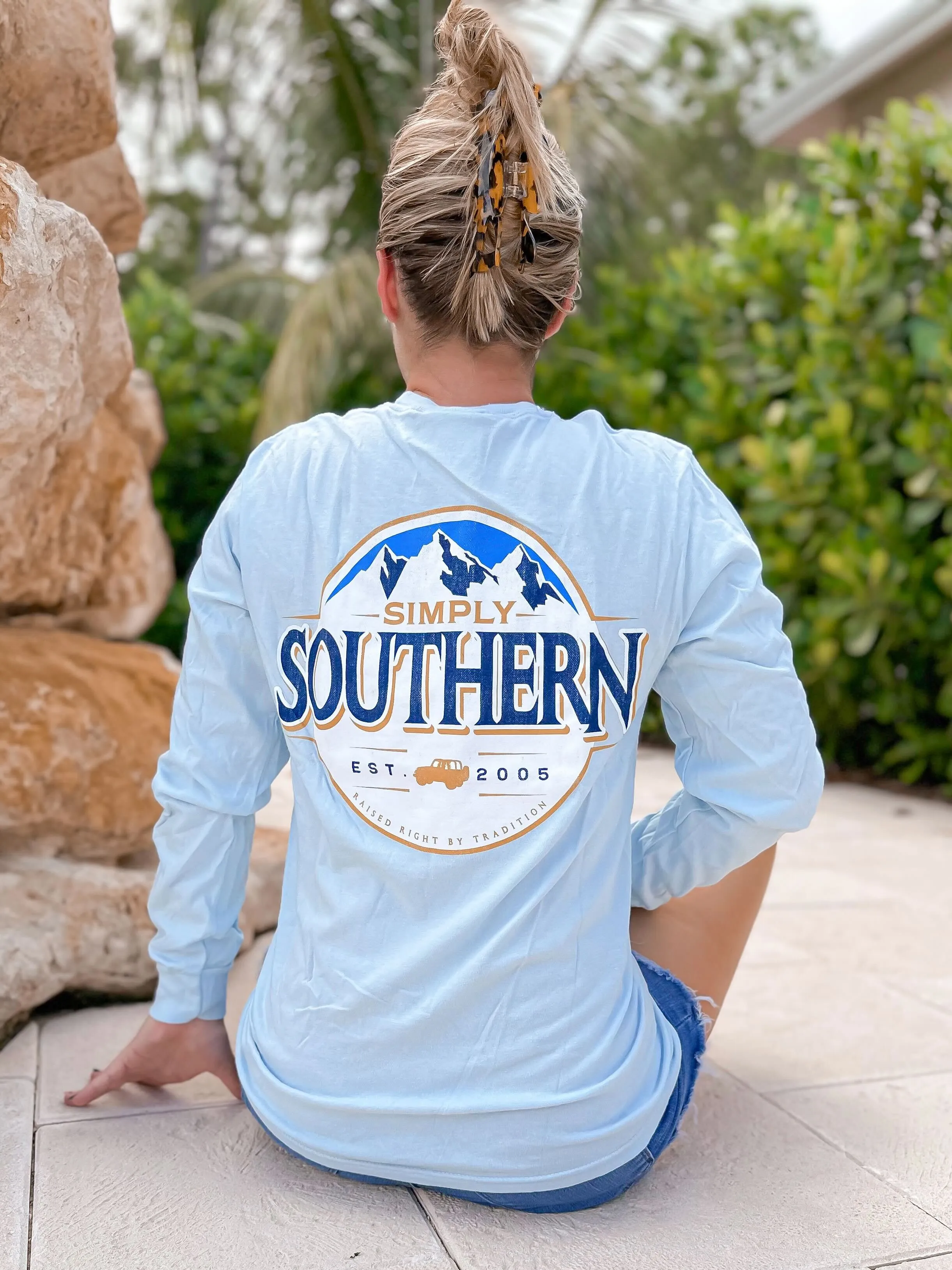 Mountain Chambray Logo Long Sleeve Tee by Simply Southern