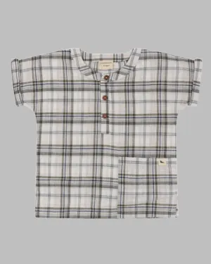 Multicolour Check Print Mandarin Collar Shirt