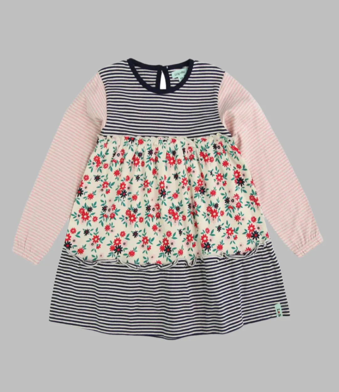 Multicoloured Floral And Stripe Print Dress