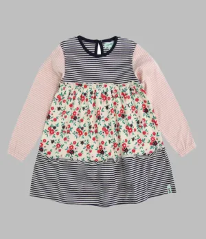 Multicoloured Floral And Stripe Print Dress