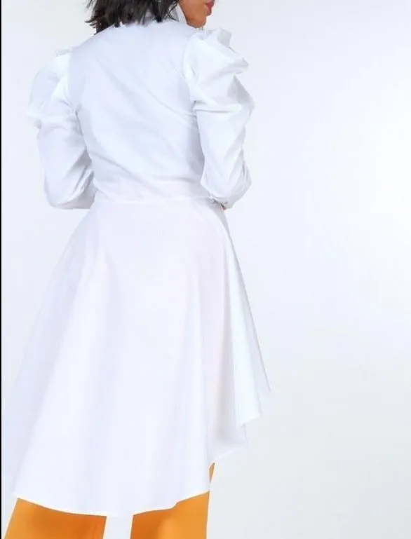 Mutton Sleeve Chambray High Low Shirt Top