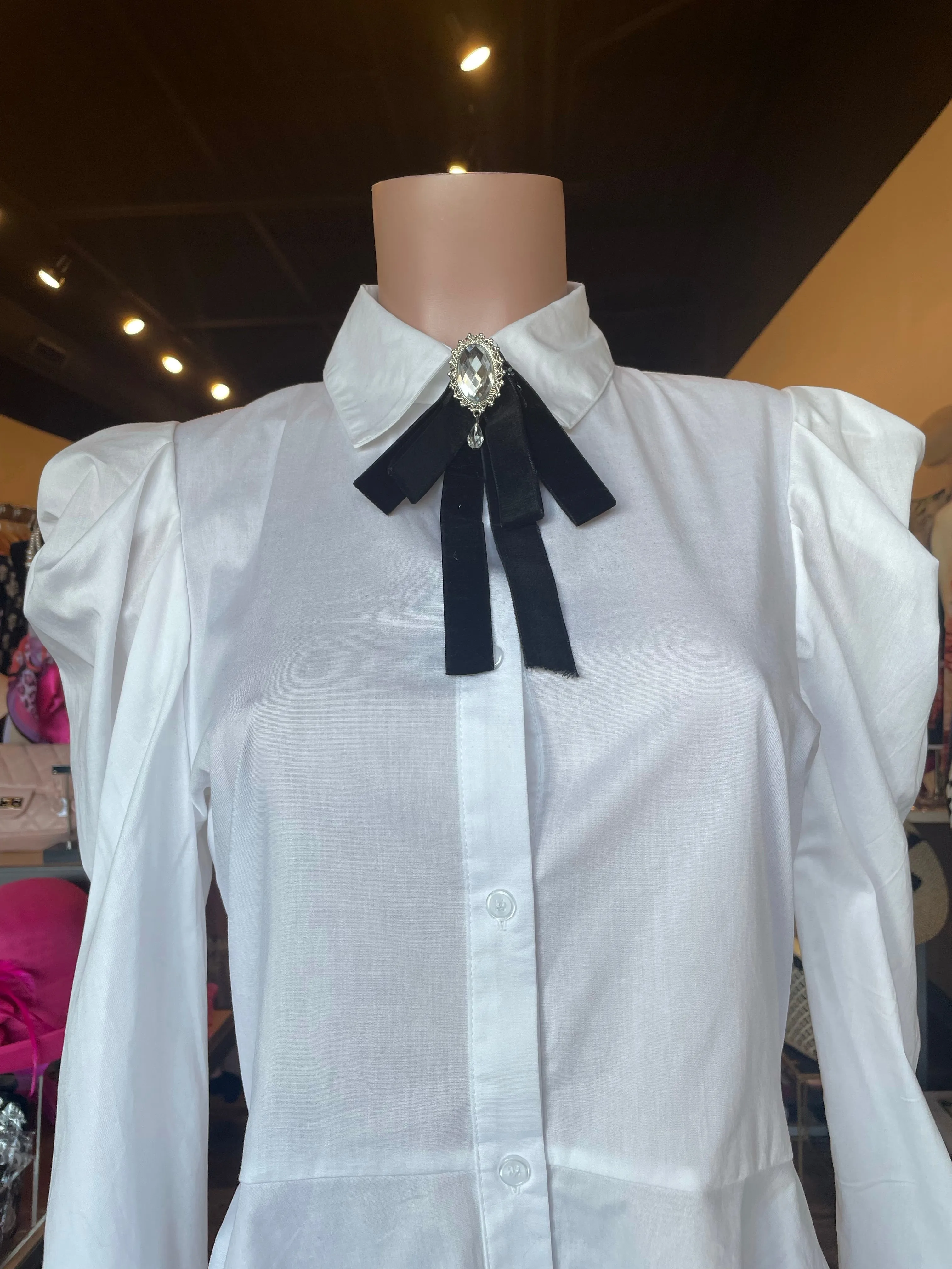Mutton Sleeve Chambray High Low Shirt Top