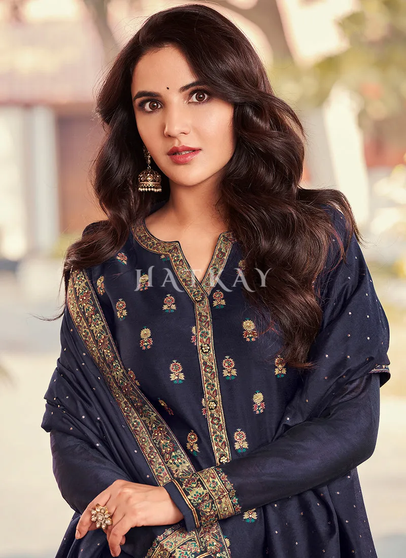 Navy Blue Embroidery Designer Salwar Kameez