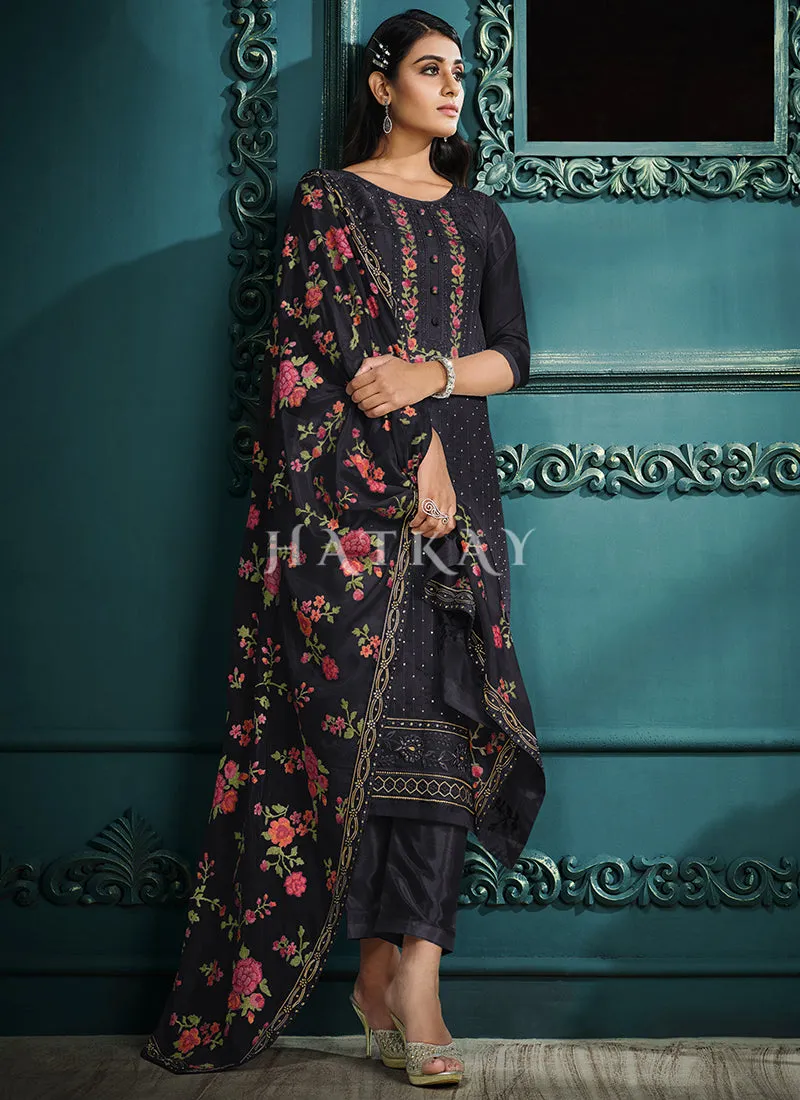 Navy Blue Multi Embroidered Pakistani Pant Style Suit