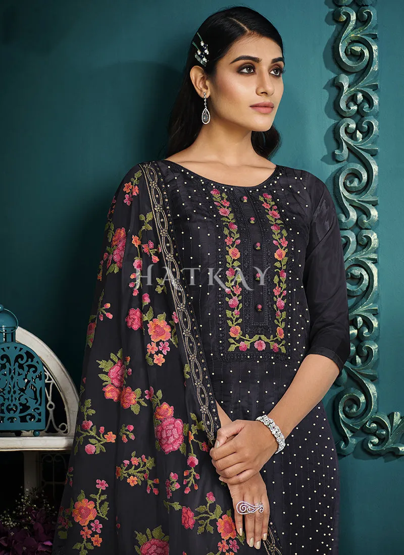 Navy Blue Multi Embroidered Pakistani Pant Style Suit