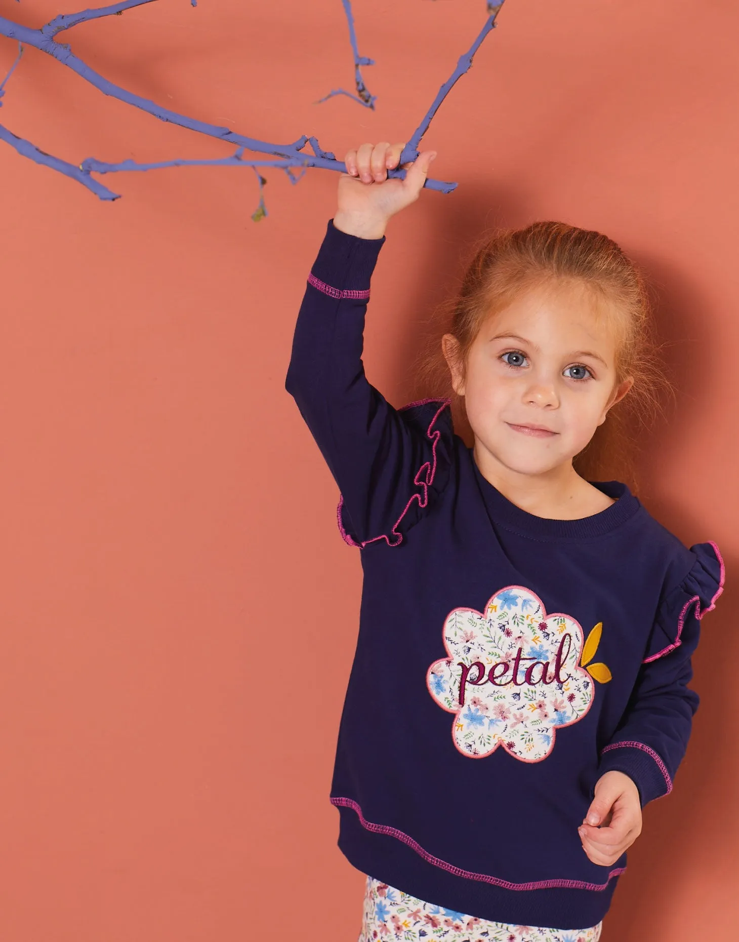 Navy Petal Slogan Print Sweatshirt